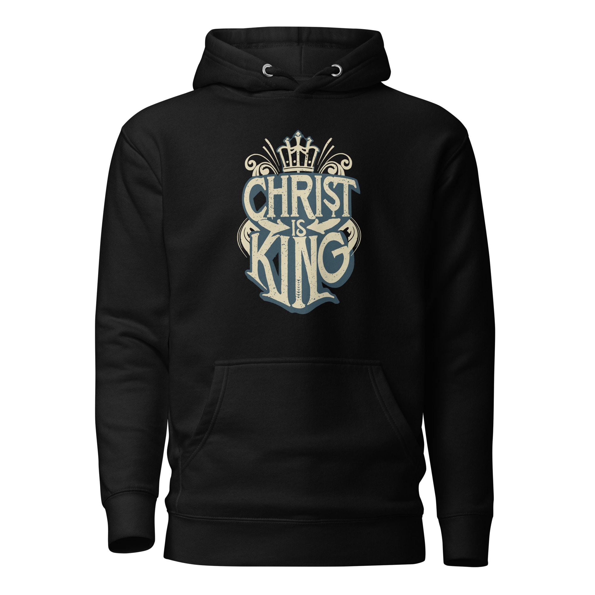Christ Is King Crowned Vintage Hoodie - Black