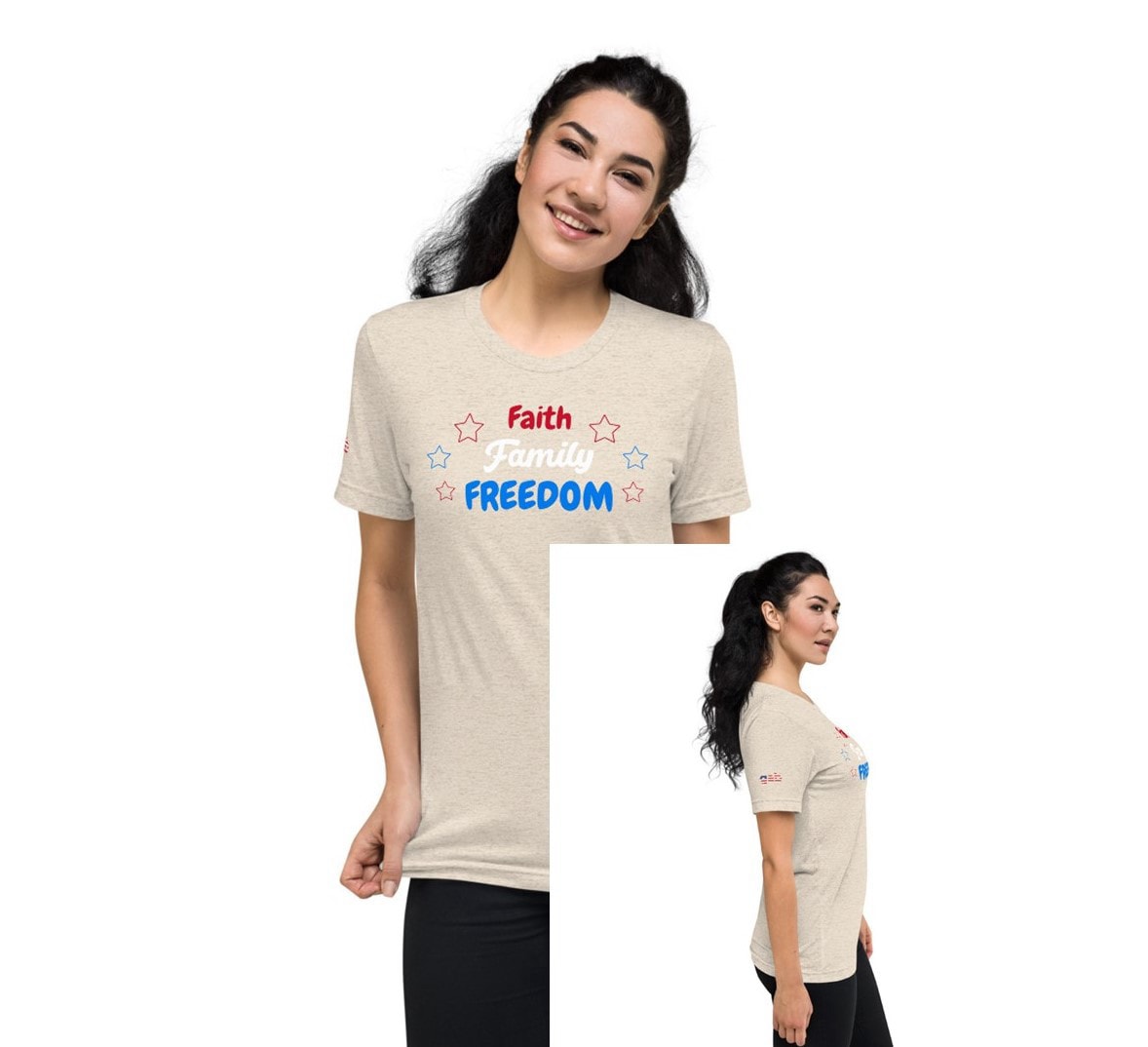 Faith Family Freedom Patriotic Stars Women’s T-Shirt - Oatmeal Triblend