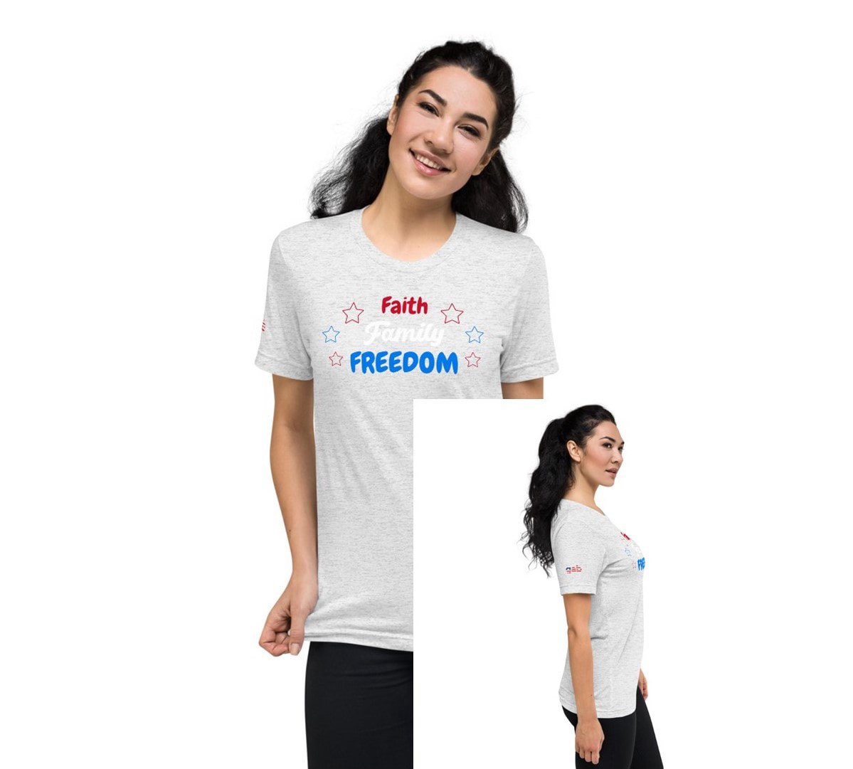 Faith Family Freedom Patriotic Stars Women’s T-Shirt - White Fleck Triblend