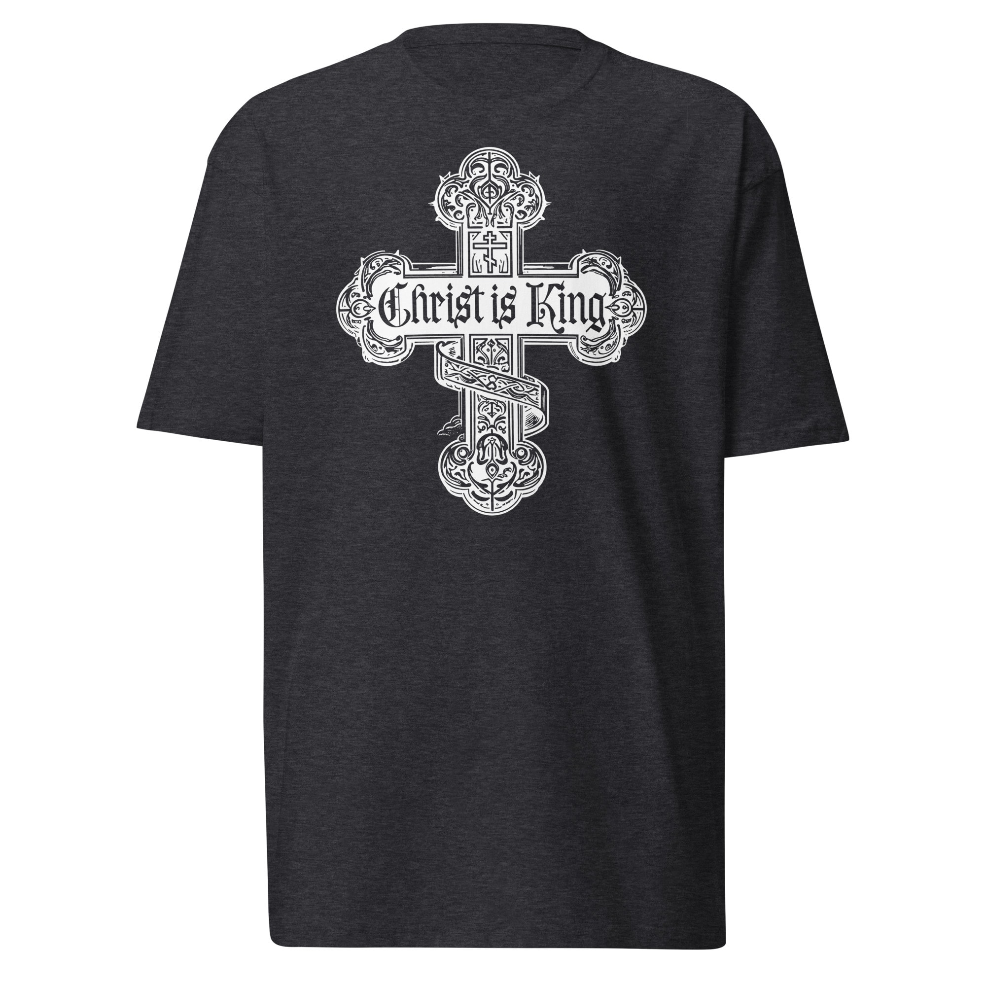 Christ Is King Ornate Cross T-Shirt - Charcoal Heather