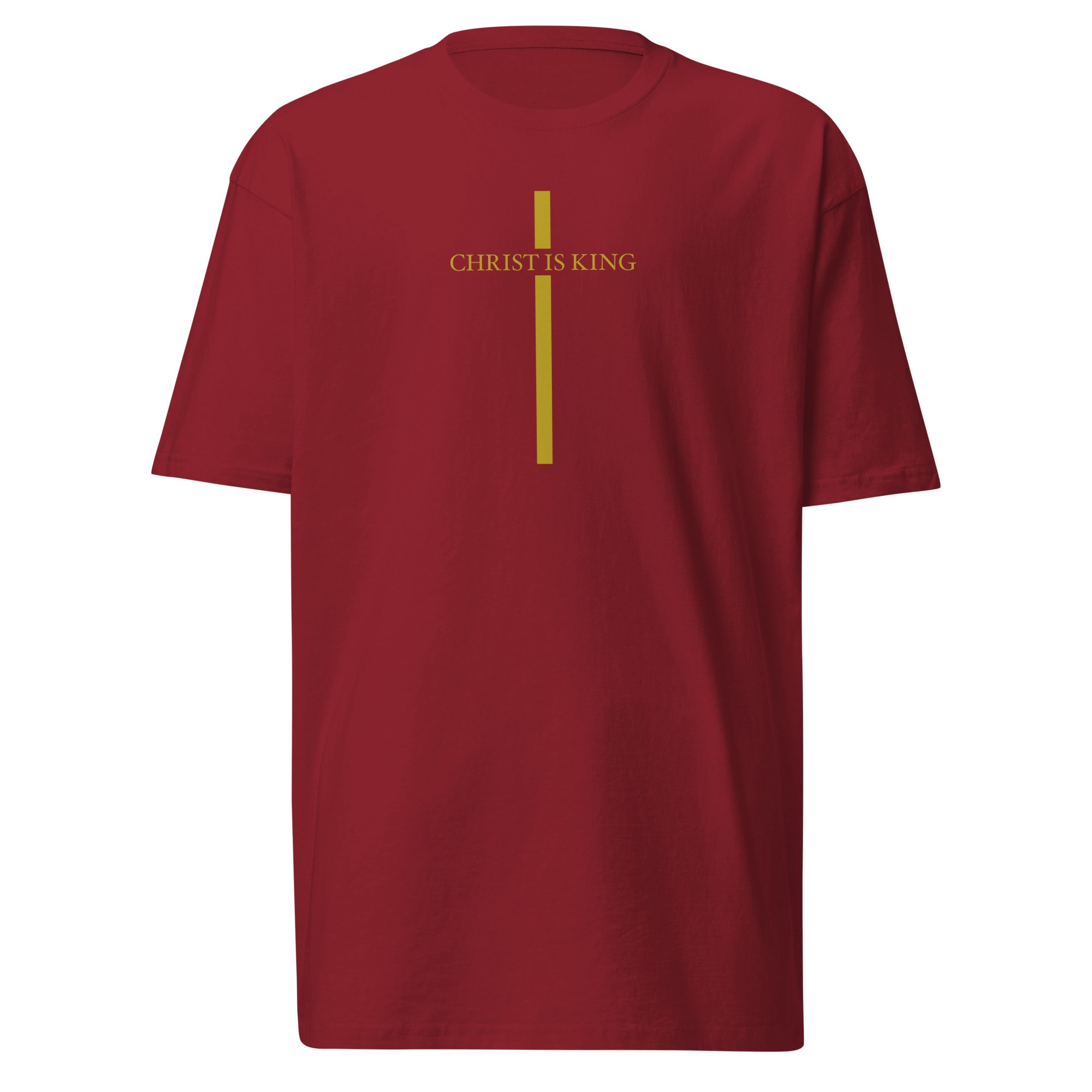 Christ Is King Gold Kingdom Cross T-Shirt - Brick Red