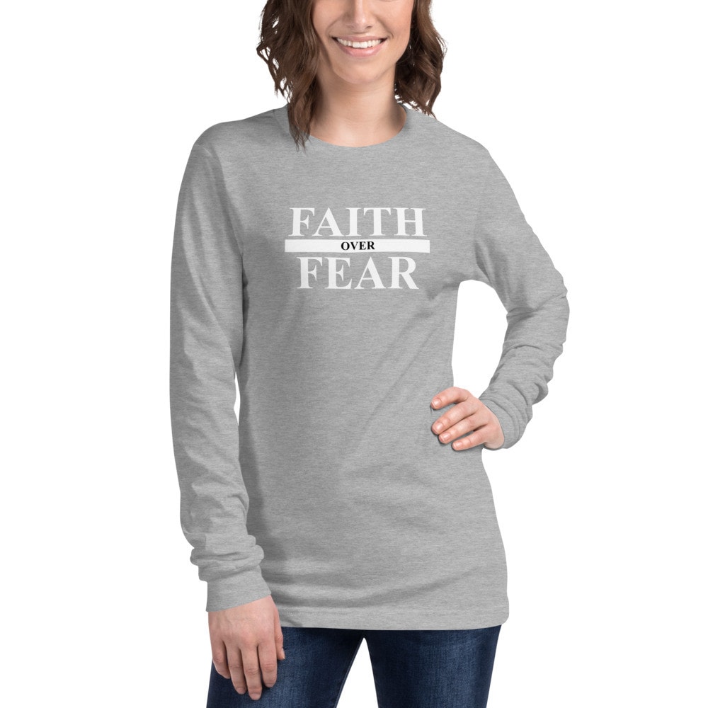 Faith Over Fear Serif Women’s Long Sleeve T-Shirt - Athletic Heather