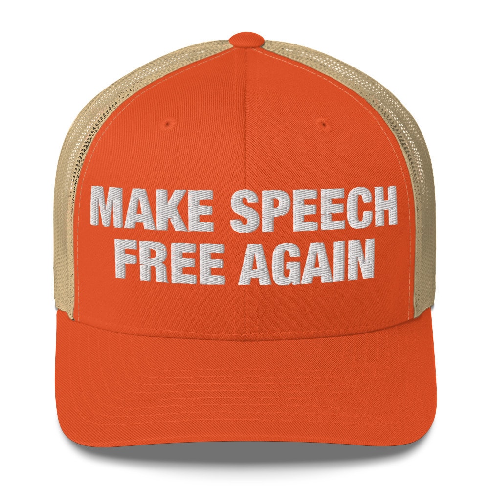 Make Speech Free Again Wordmark Trucker Hat - Rustic Orange/ Khaki