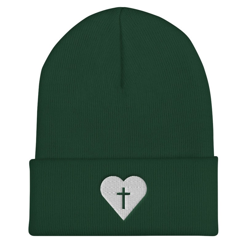 Heart & Cross Christian Beanie - Spruce