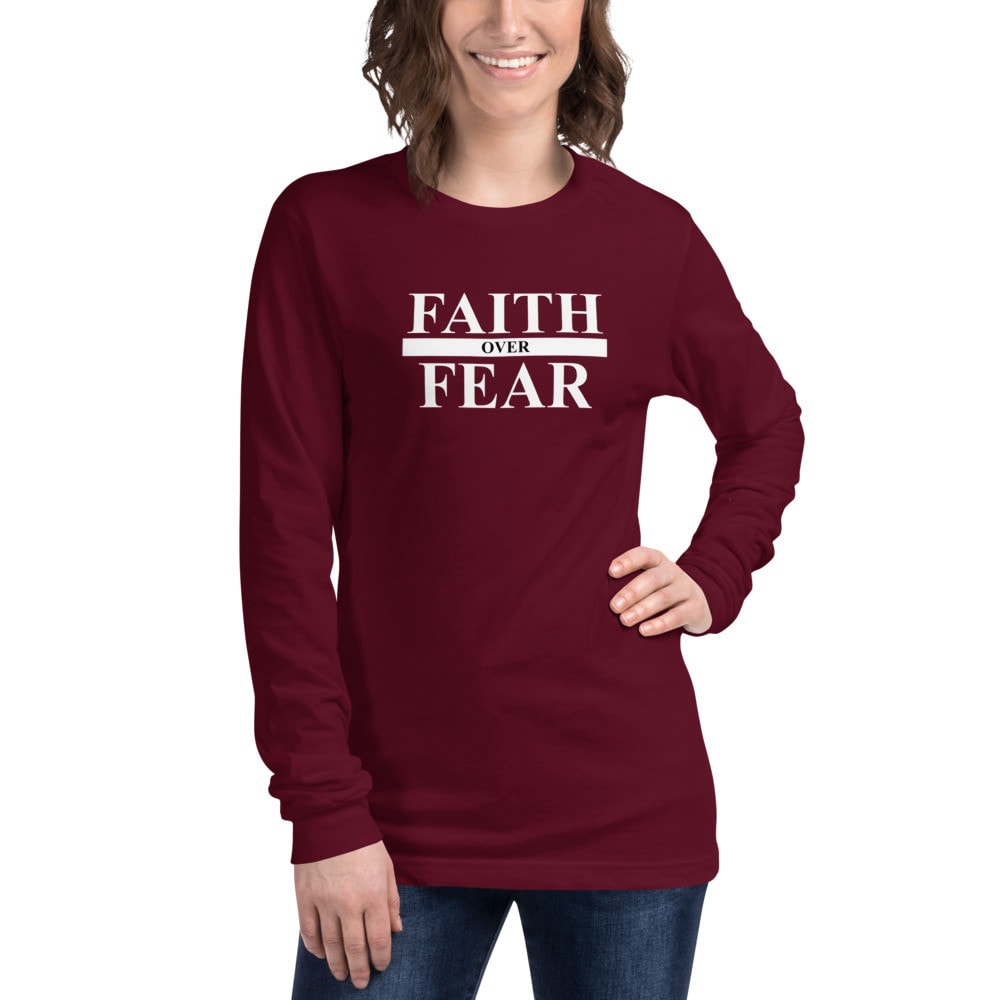 Faith Over Fear Serif Women’s Long Sleeve T-Shirt - Maroon