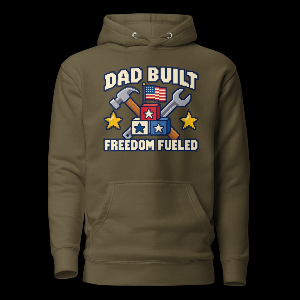 Dad Built Freedom Fueled 8-Bit Hoodie - Military Green - front