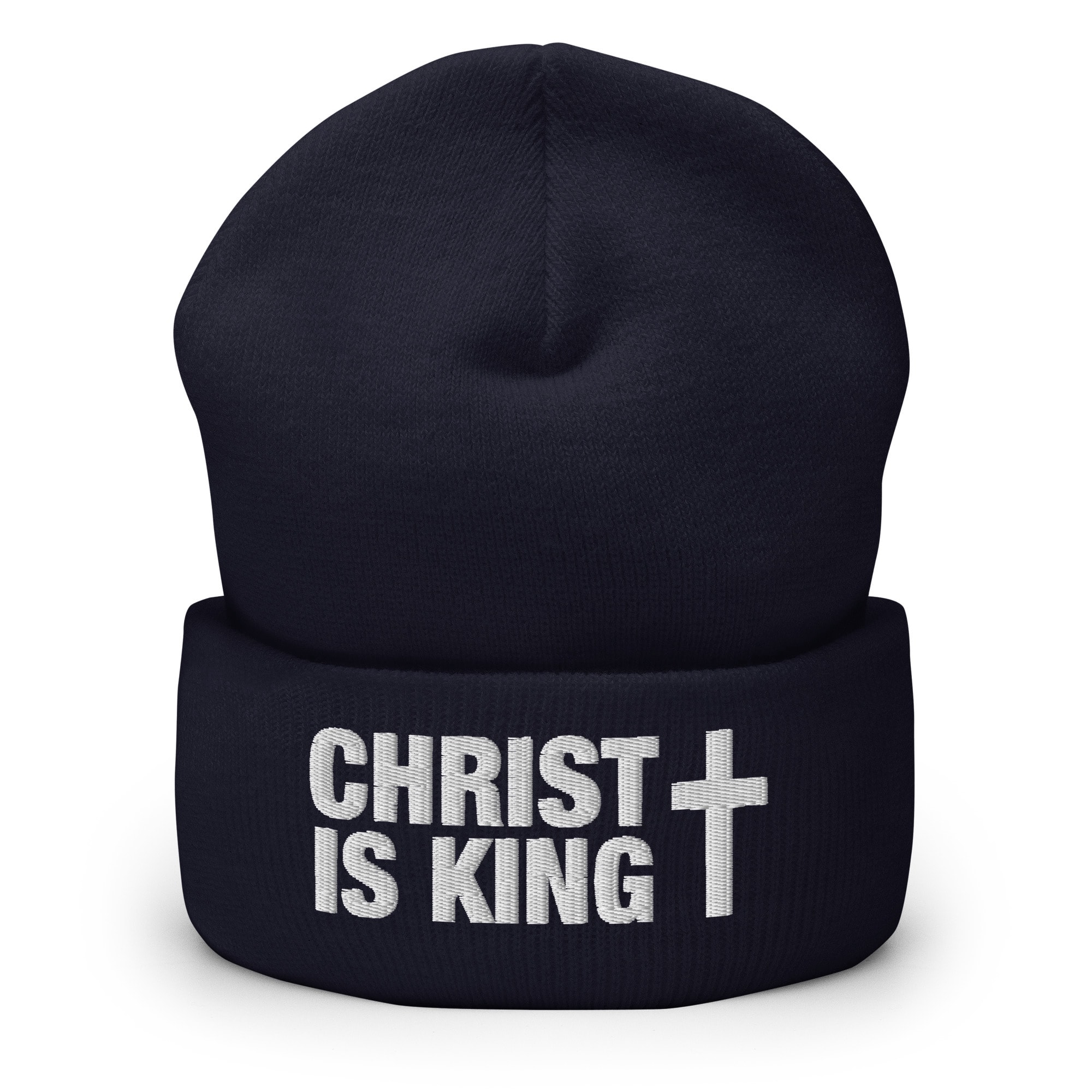 Christ Is King Cross Wordmark Beanie - Navy