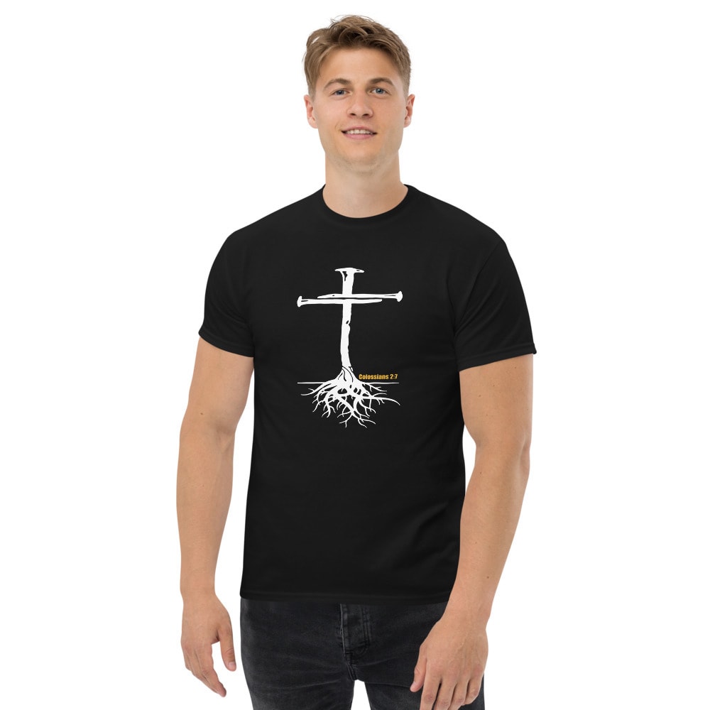 Colossians 2:7 Nail Cross Men’s T-Shirt - Black