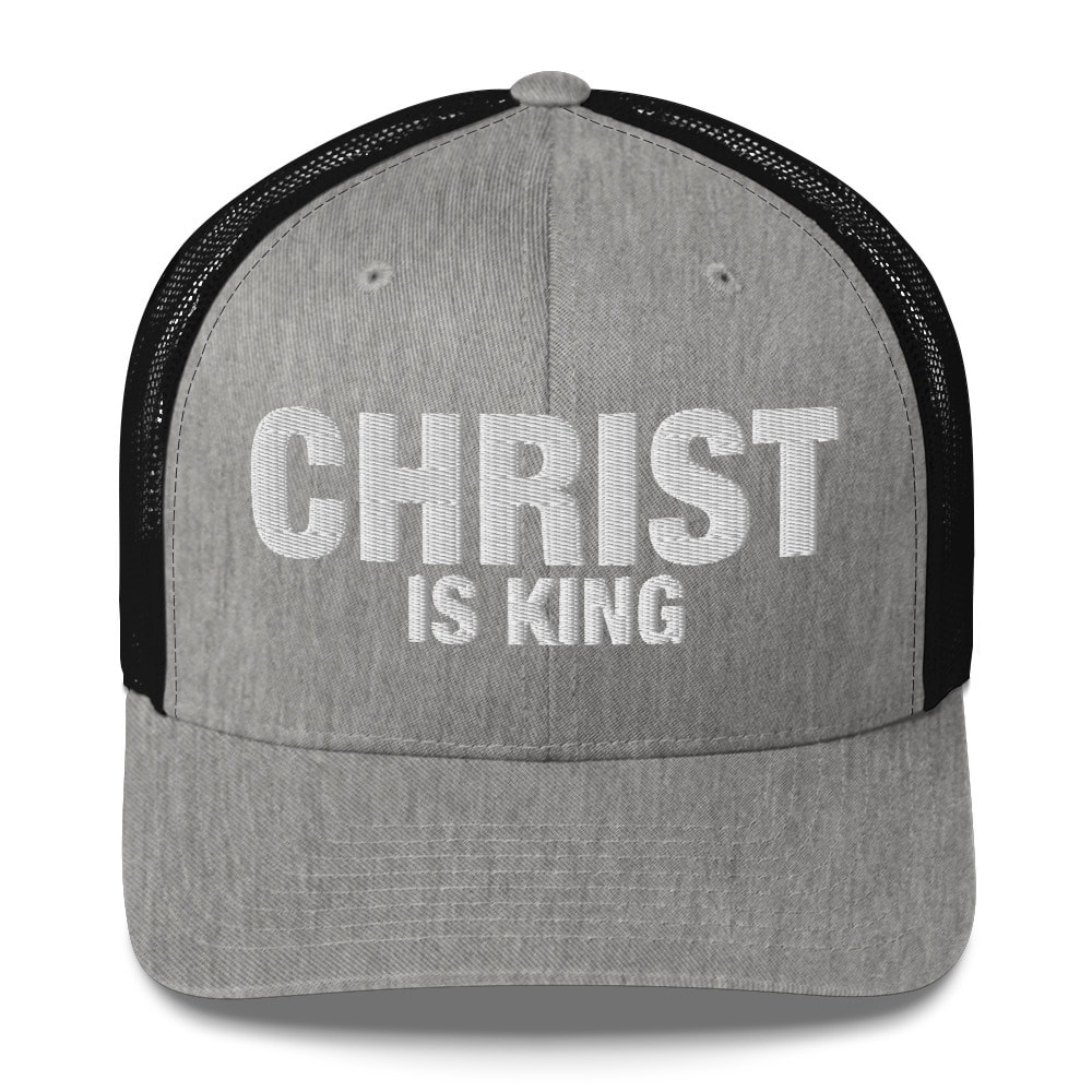 Christ Is King Block Wordmark Trucker Hat - Heather/ Black