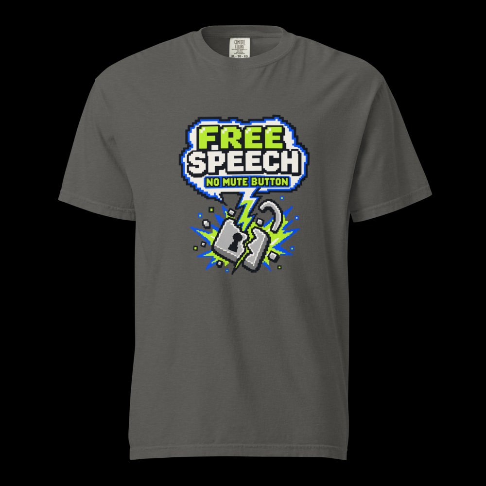 No Mute Button 8-Bit Free Speech T-Shirt - Pepper - front