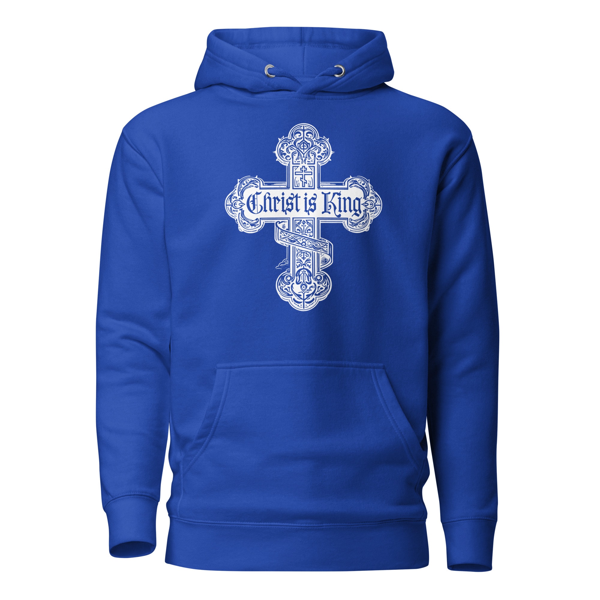 Christ Is King Ornate Cross Hoodie - Royal Blue
