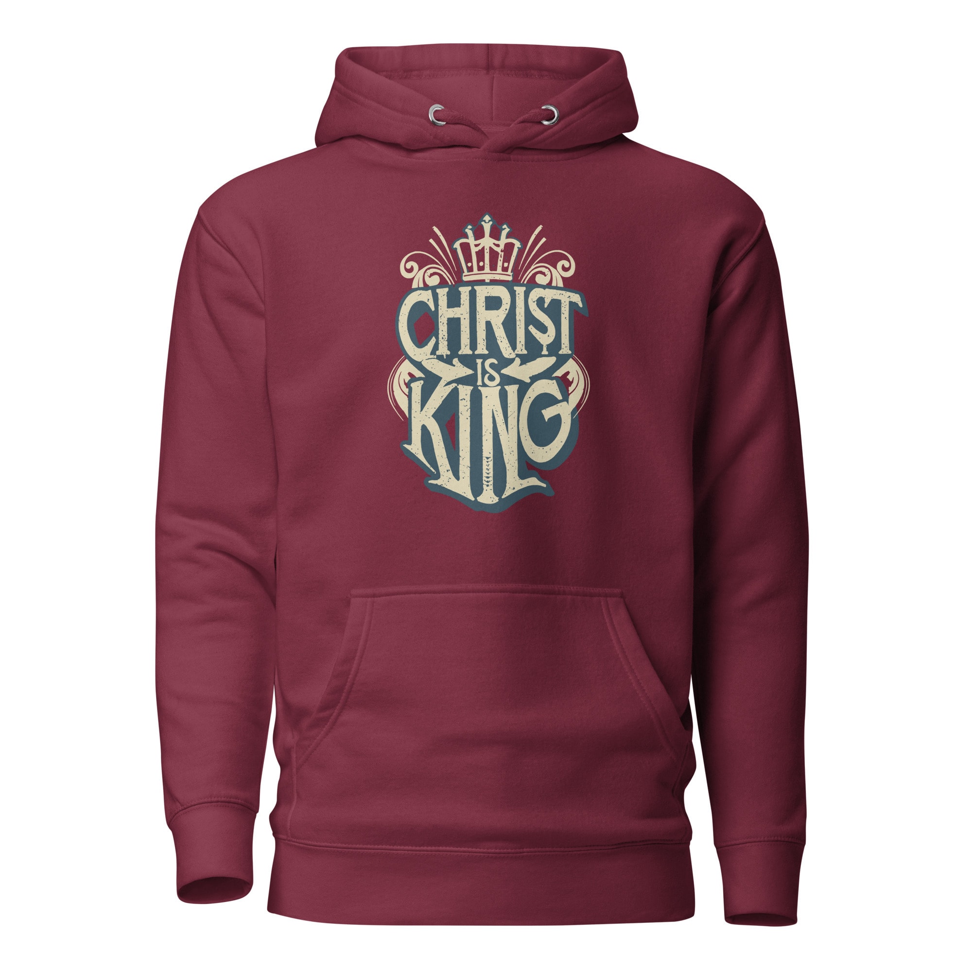 Christ Is King Crowned Vintage Hoodie - Maroon