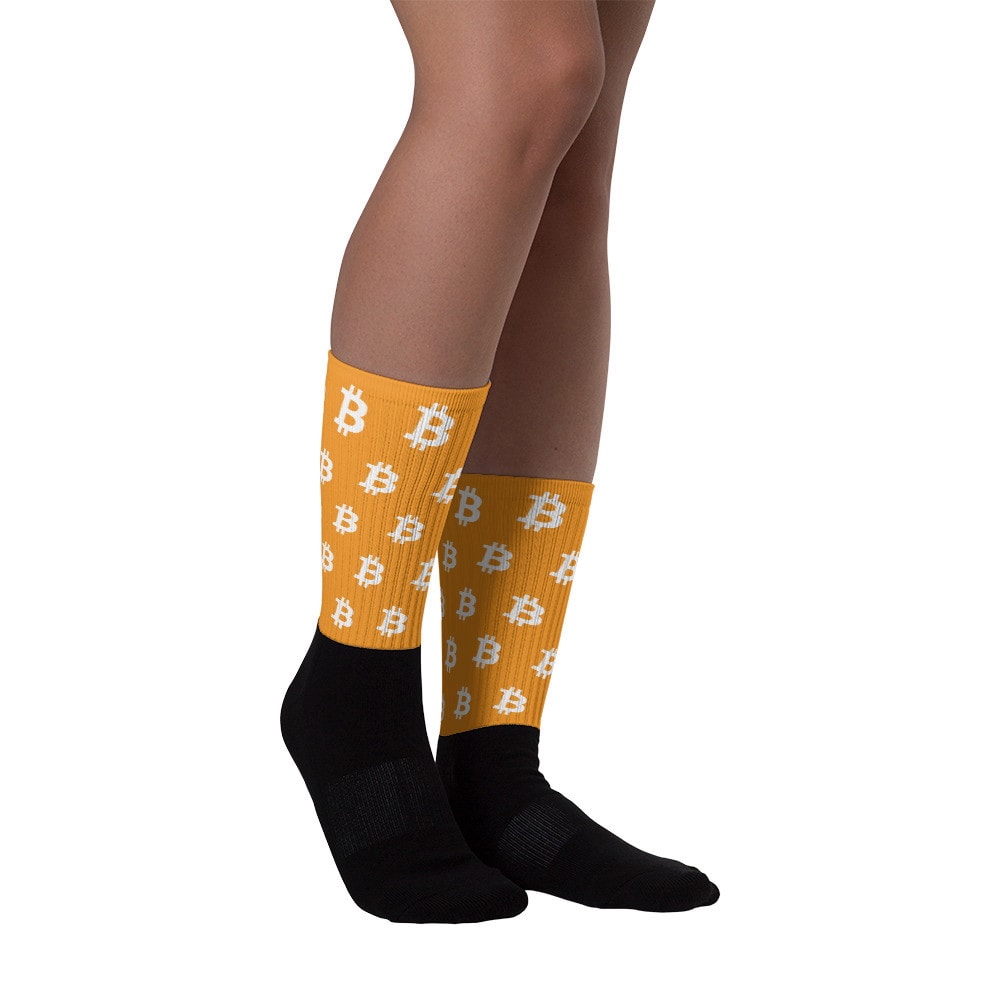 Orange Bitcoin Symbol Crew Socks