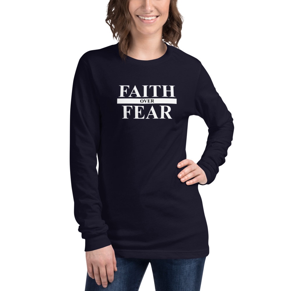 Faith Over Fear Serif Women’s Long Sleeve T-Shirt - Navy