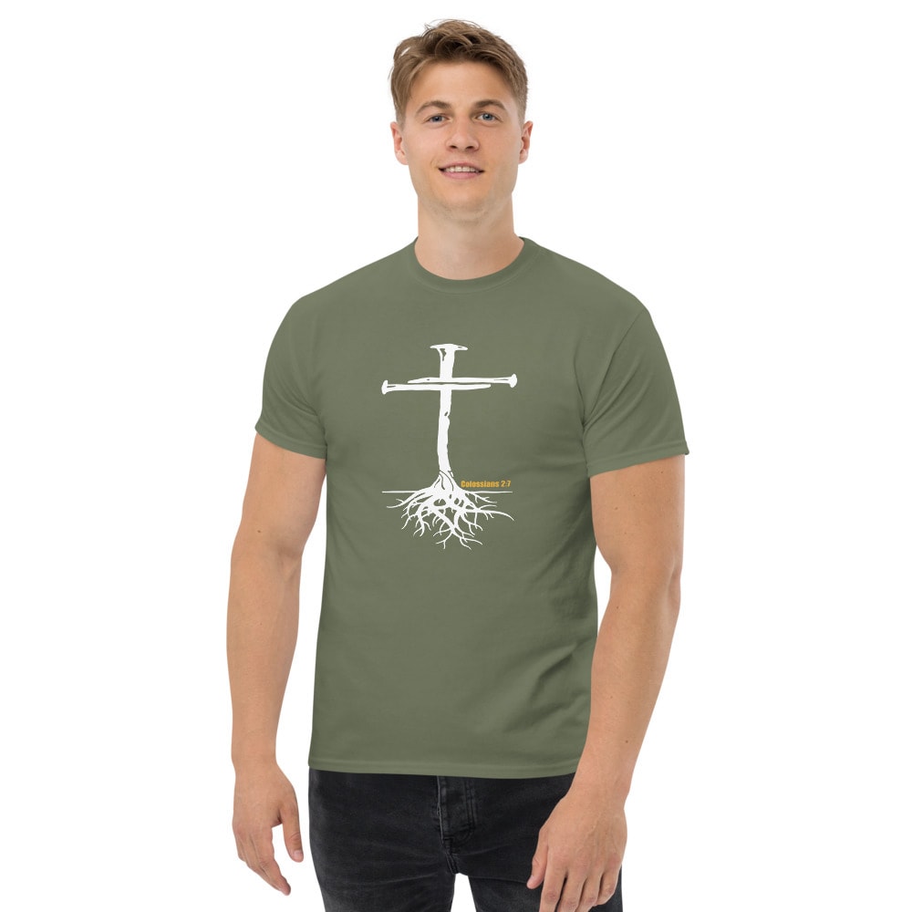 Colossians 2:7 Nail Cross Men’s T-Shirt - Military Green