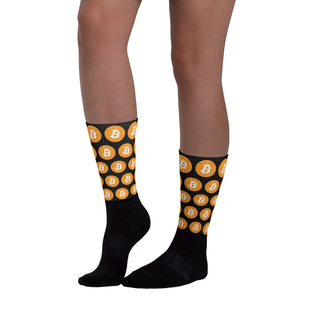 Black Bitcoin Coin Pattern Crew Socks
