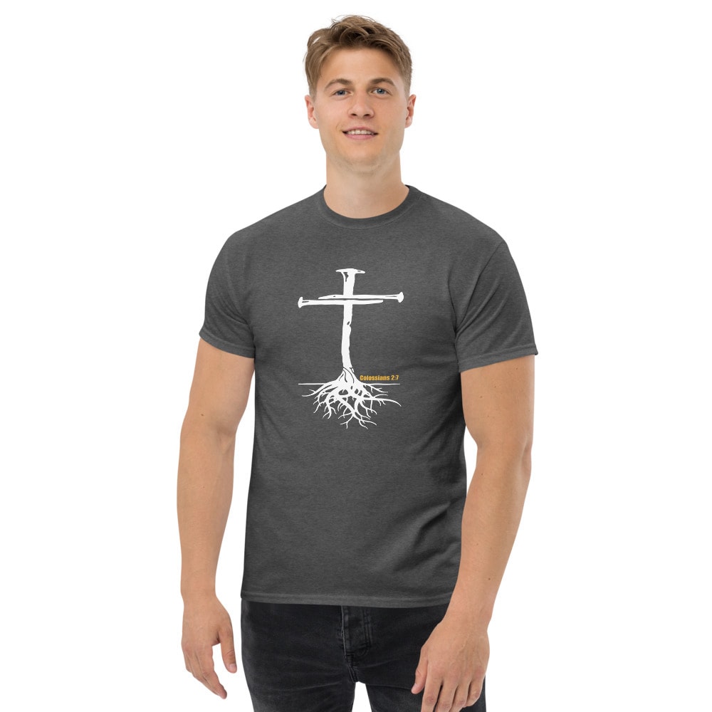 Colossians 2:7 Nail Cross Men’s T-Shirt - Dark Heather