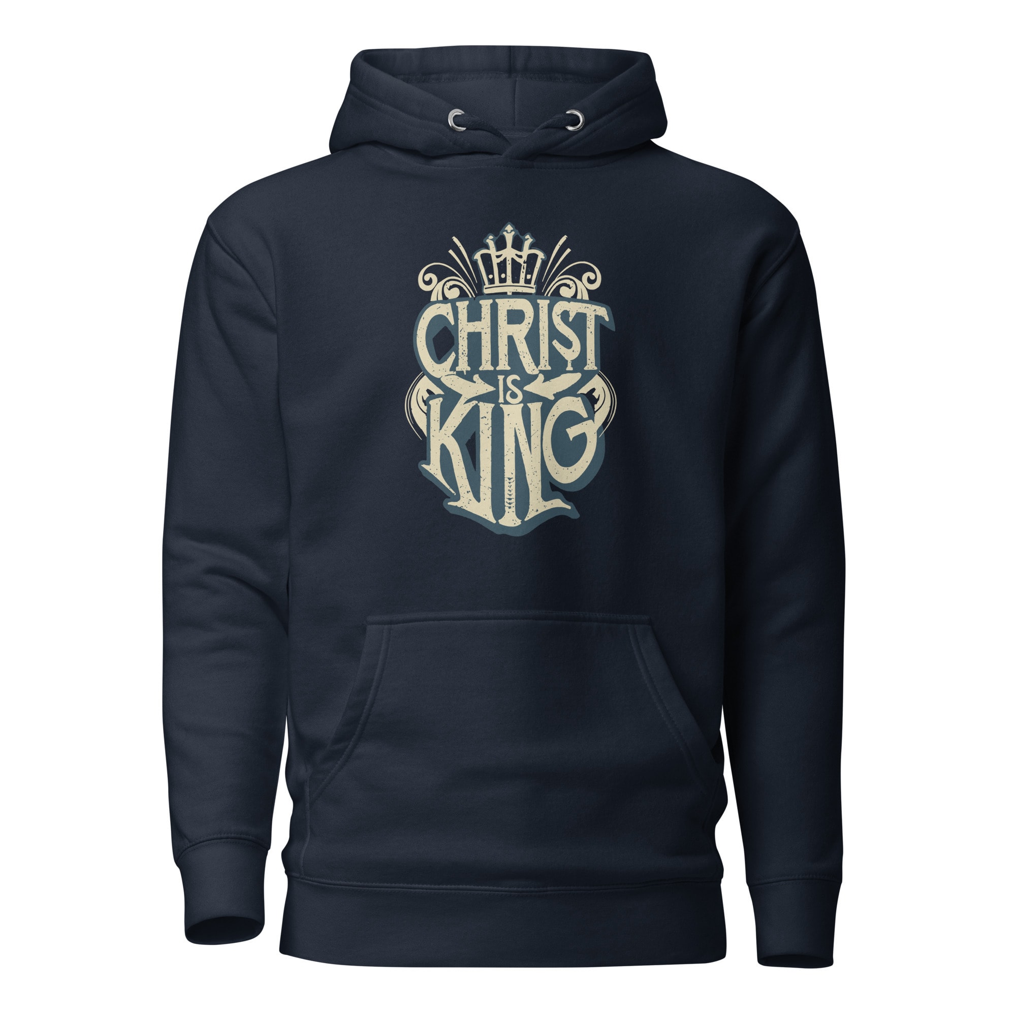 Christ Is King Crowned Vintage Hoodie - Navy Blazer