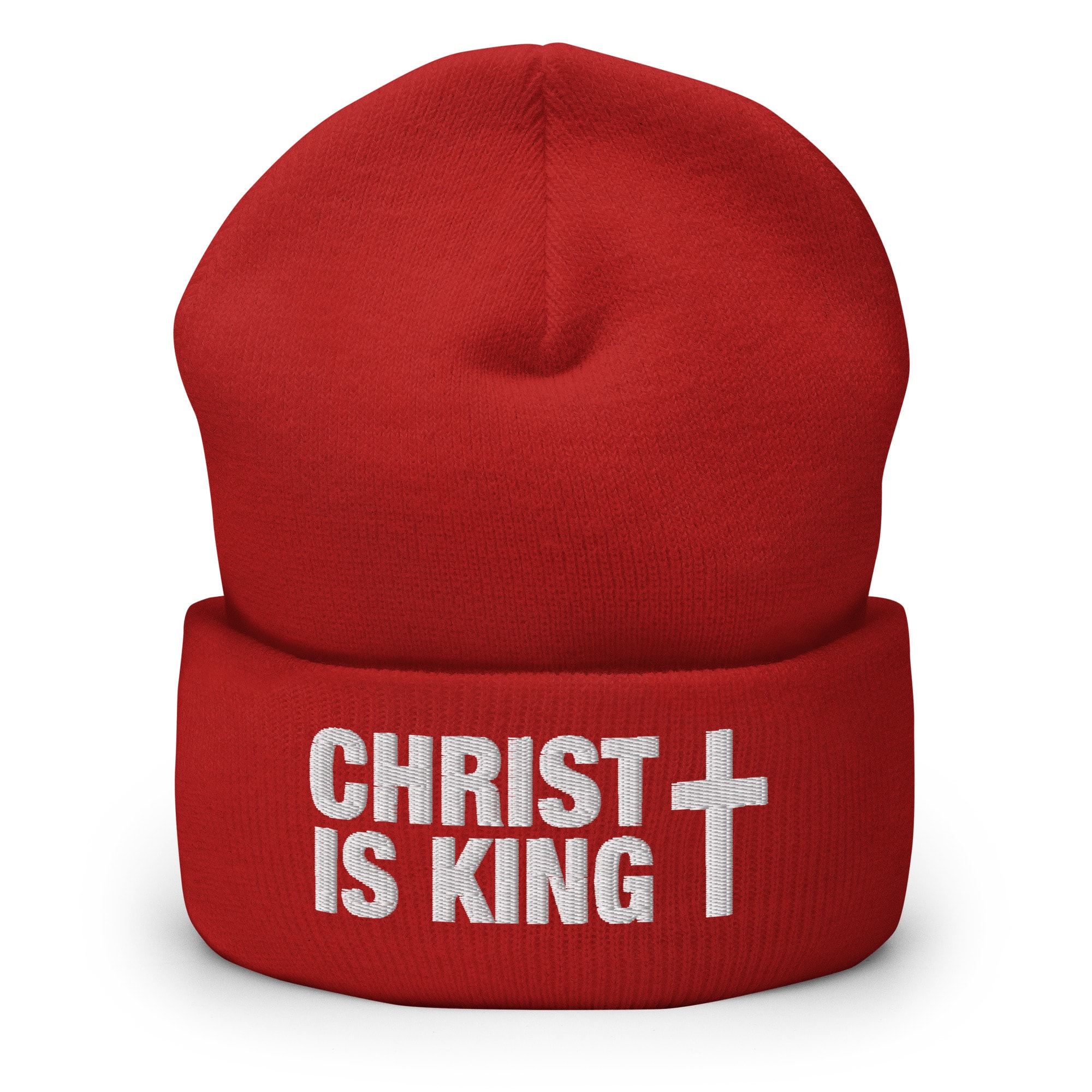 Christ Is King Cross Wordmark Beanie - Red