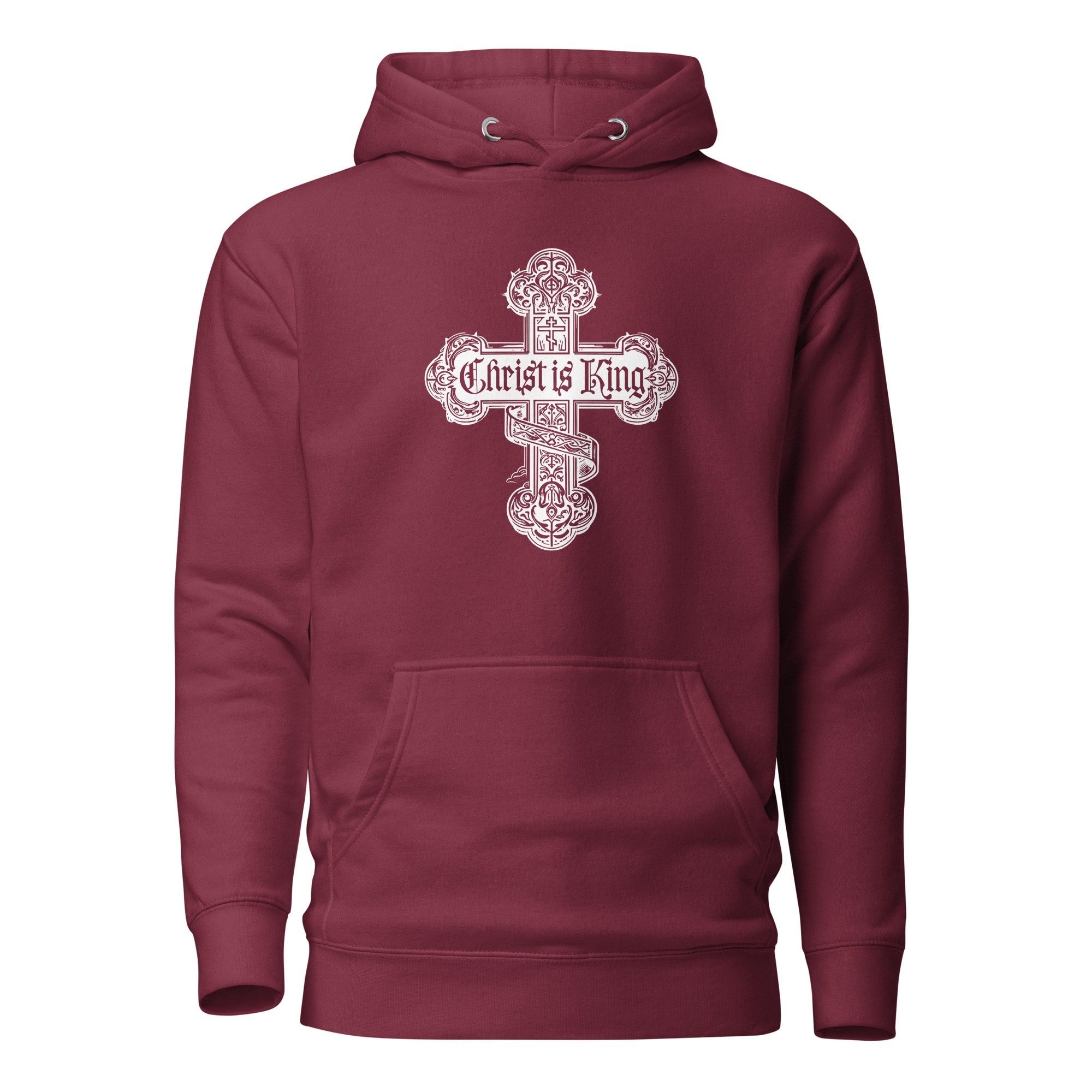 Christ Is King Ornate Cross Hoodie - Maroon