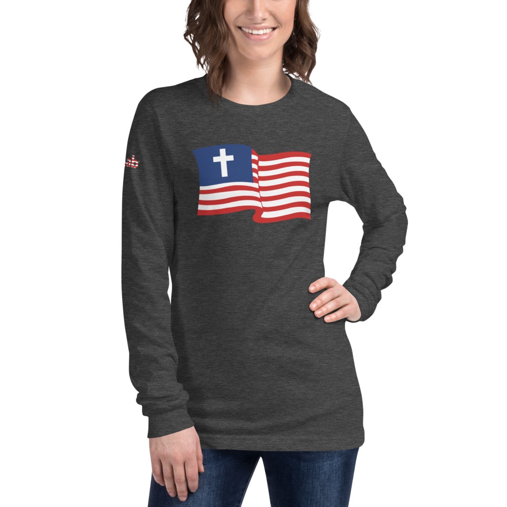 Christian Nationalist Waving Flag Women’s Long Sleeve T-Shirt - Dark Grey Heather