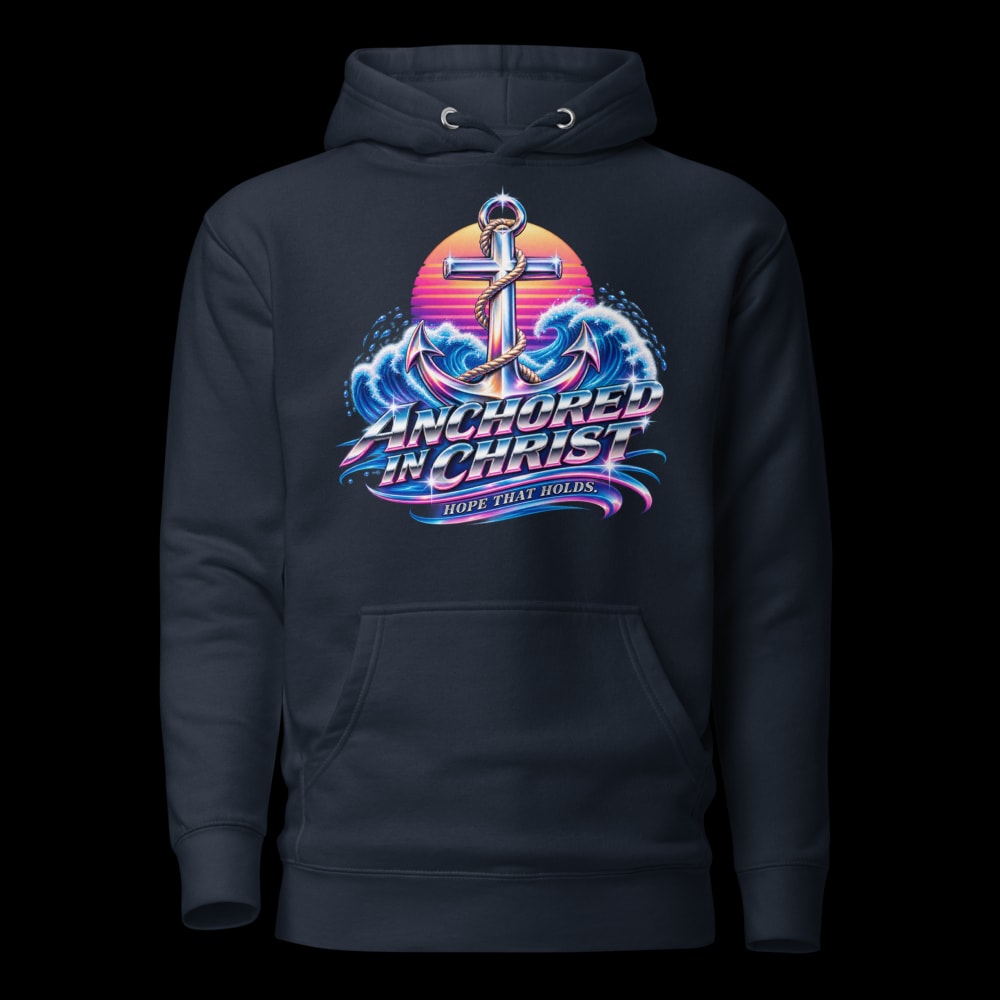 Anchored in Christ 80s Hoodie - Navy Blazer - front