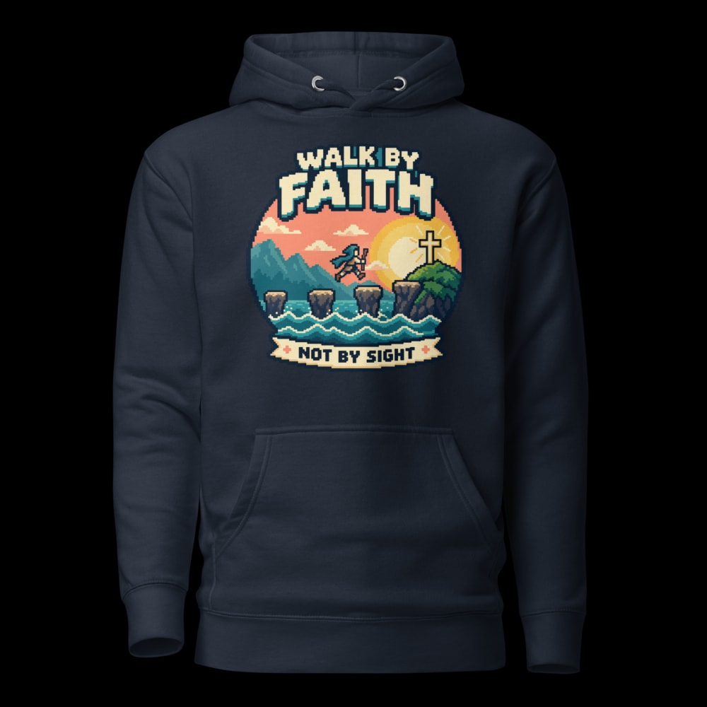 Walk By Faith 8-Bit Hoodie - Navy Blazer - front