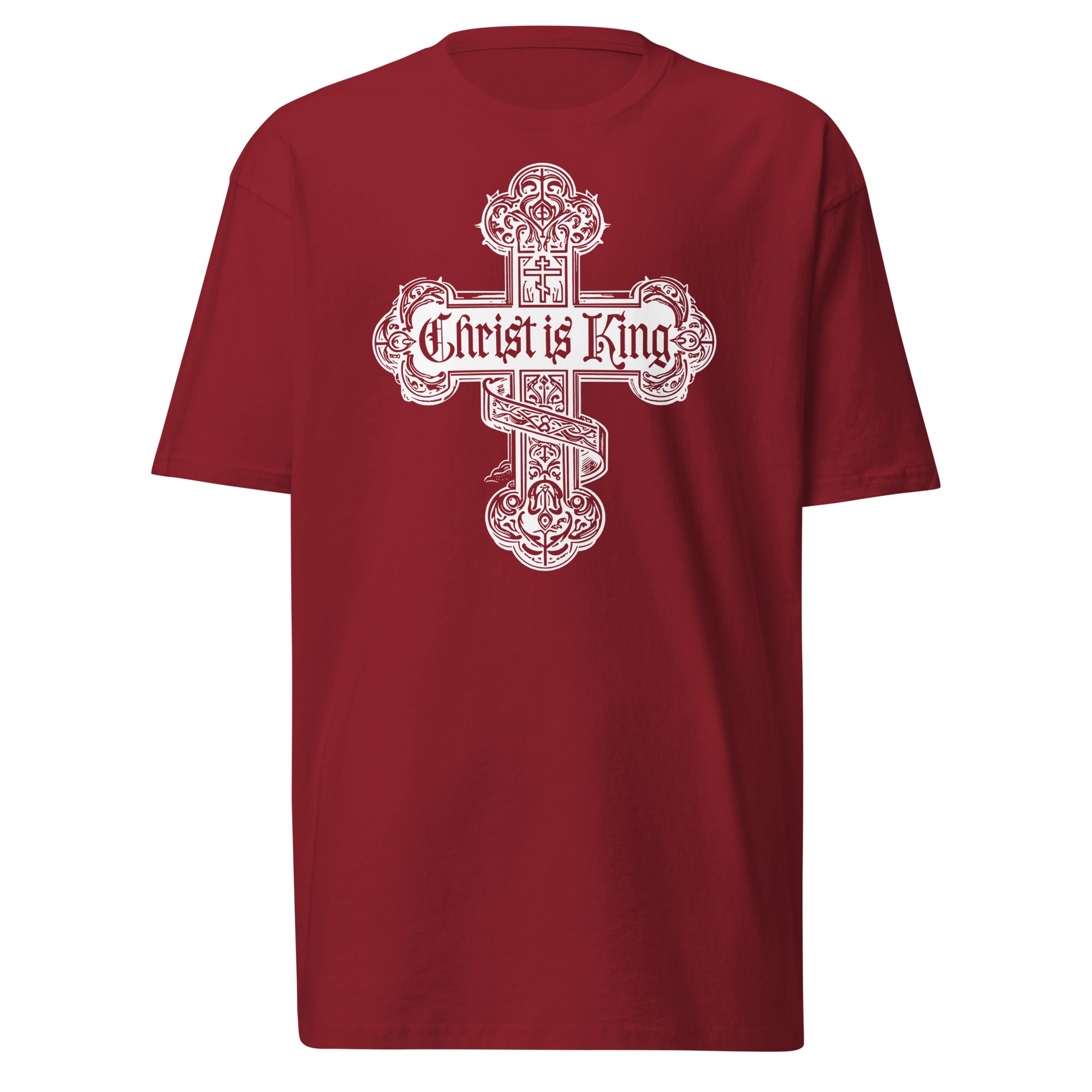 Christ Is King Ornate Cross T-Shirt - Brick Red
