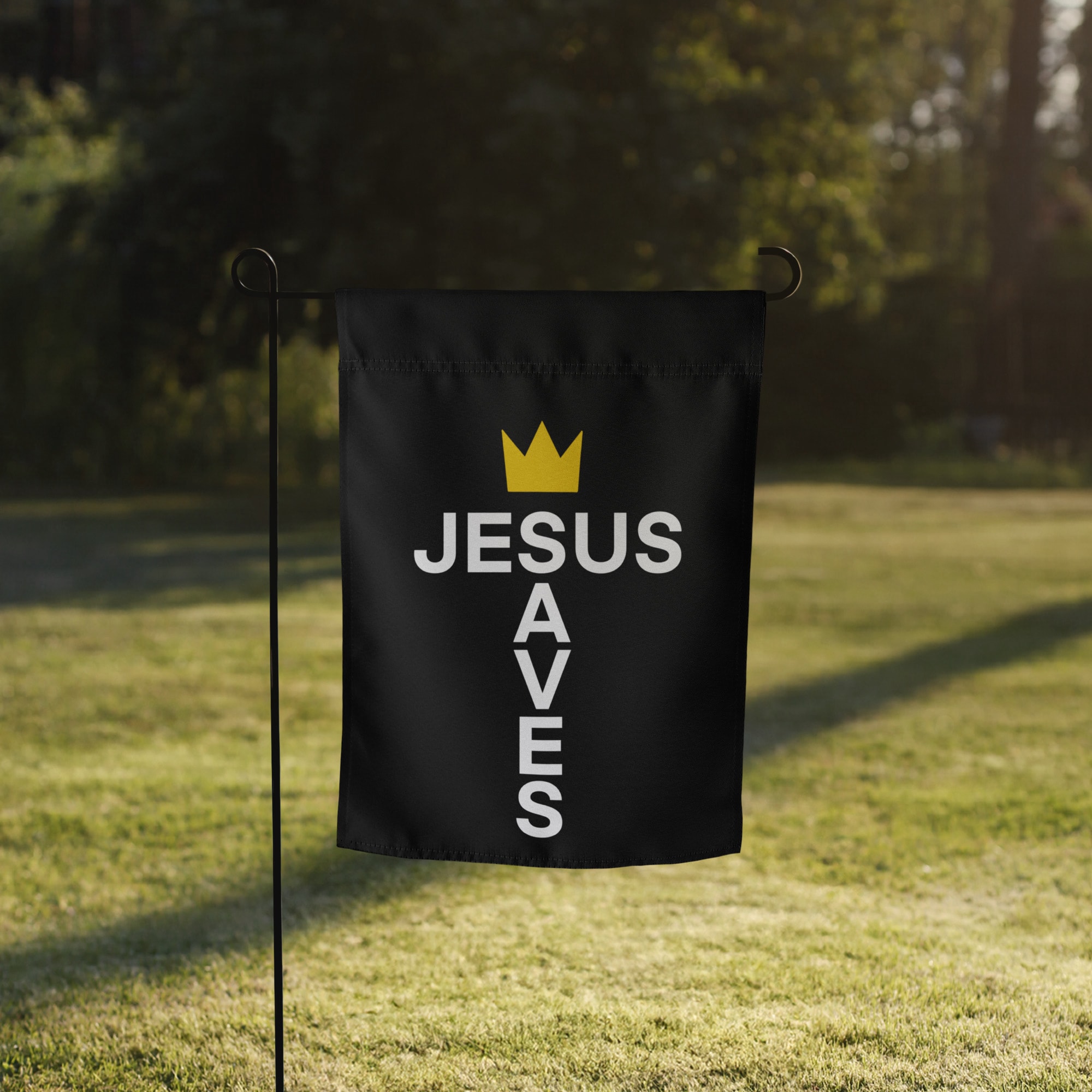 Jesus Saves Crown & Cross Garden Flag