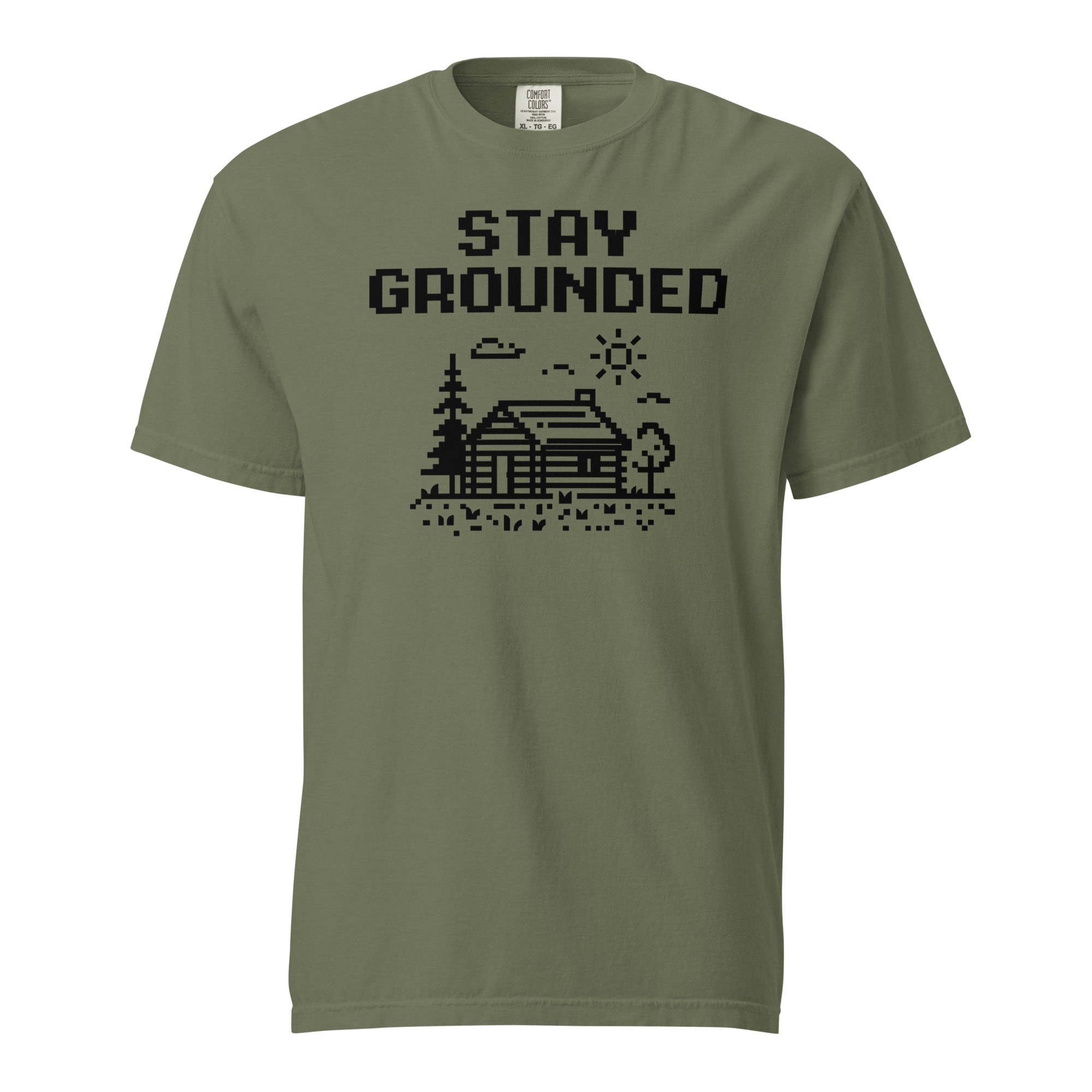 Stay Grounded Pixel Cabin T-Shirt - Moss