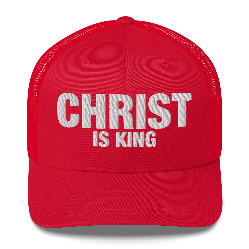 Christ Is King Block Wordmark Trucker Hat - Red