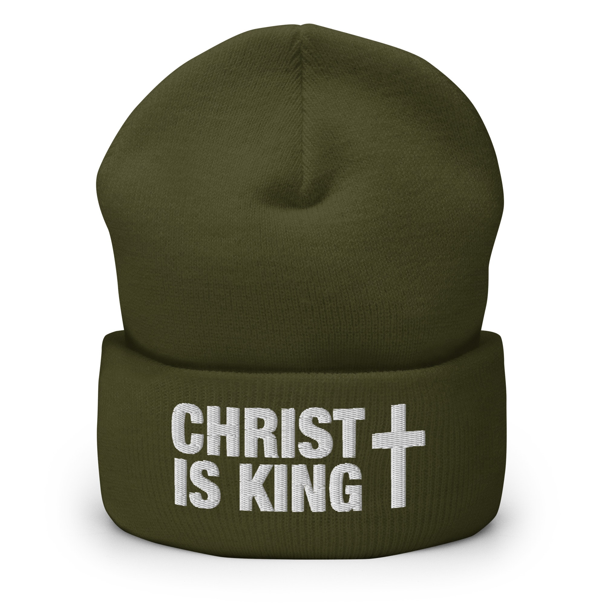 Christ Is King Cross Wordmark Beanie - Olive