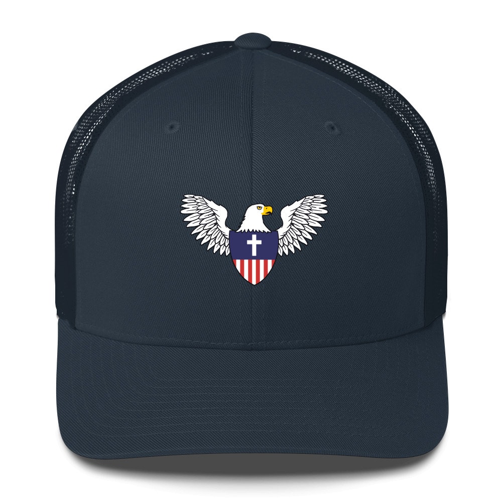 Christian Nationalist Eagle Shield Trucker Hat + 1 Year GabPRO - Navy