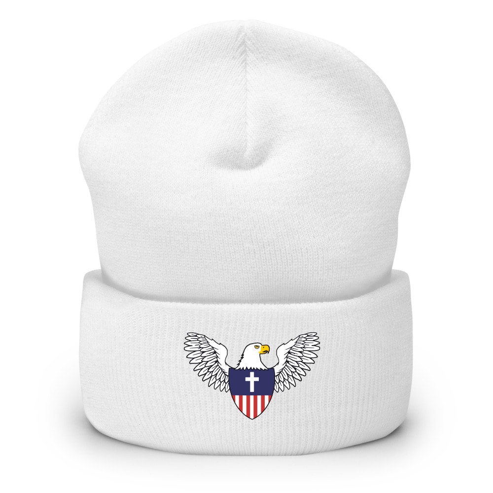Christian Nationalist Eagle Shield Beanie - White