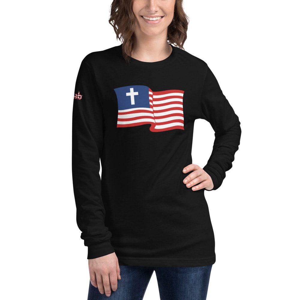 Christian Nationalist Waving Flag Women’s Long Sleeve T-Shirt - Black