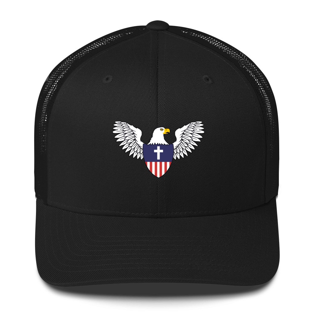 Christian Nationalist Eagle Shield Trucker Hat + 1 Year GabPRO - Black