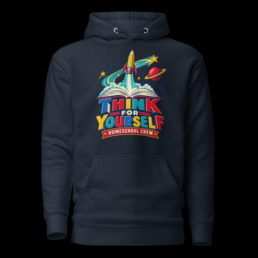 Think For Yourself 80s Homeschool Hoodie - Navy Blazer - front