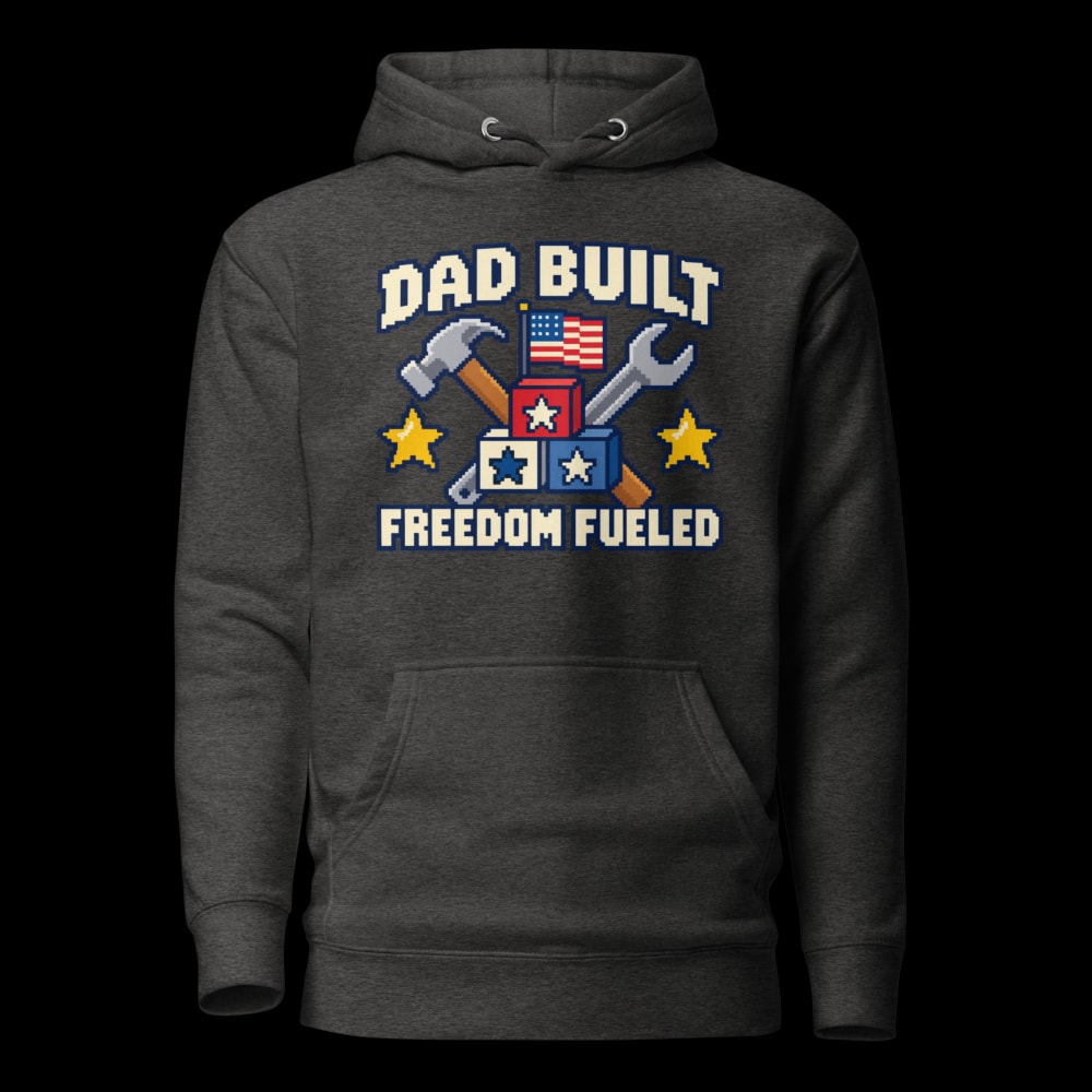 Dad Built Freedom Fueled 8-Bit Hoodie - Charcoal Heather - front