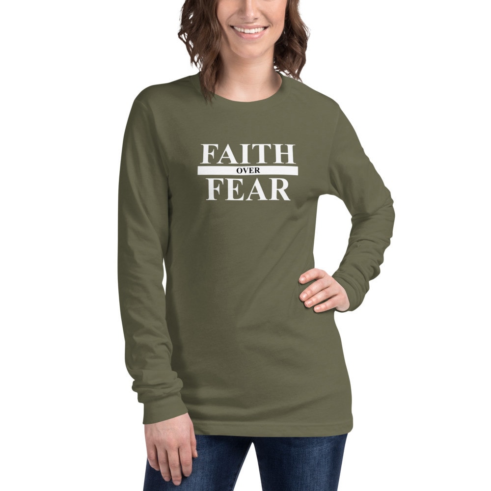 Faith Over Fear Serif Women’s Long Sleeve T-Shirt - Military Green