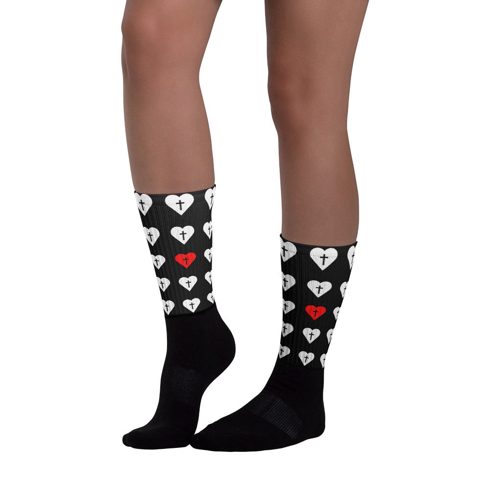 Heart & Cross Pattern Crew Socks