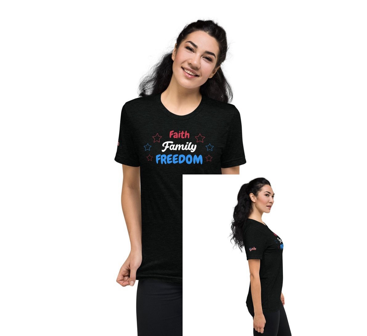 Faith Family Freedom Patriotic Stars Women’s T-Shirt - Solid Black Triblend