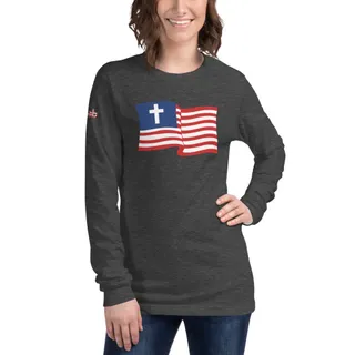 Christian Nationalist Waving Flag Women's Long Sleeve T-Shirt - Grey